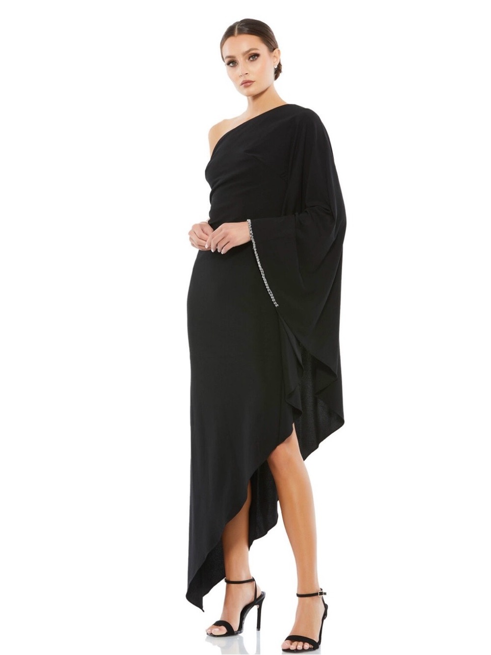 Mac Duggal 11247 Asymmetrical Elegant One-Shoulder Black Draped Evening Gown